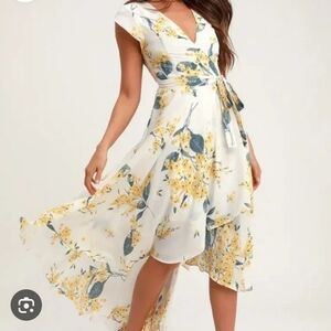 Lulu's Yellow and Blue Floral High-Low Skirt